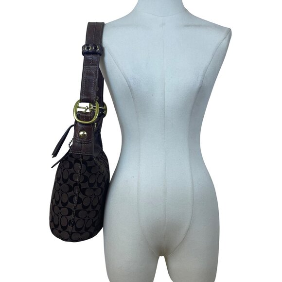 Coach Women’s Brown Leather Trim Signature Canvas Adjustable Strap Shoulder Bag - Picture 11 of 13